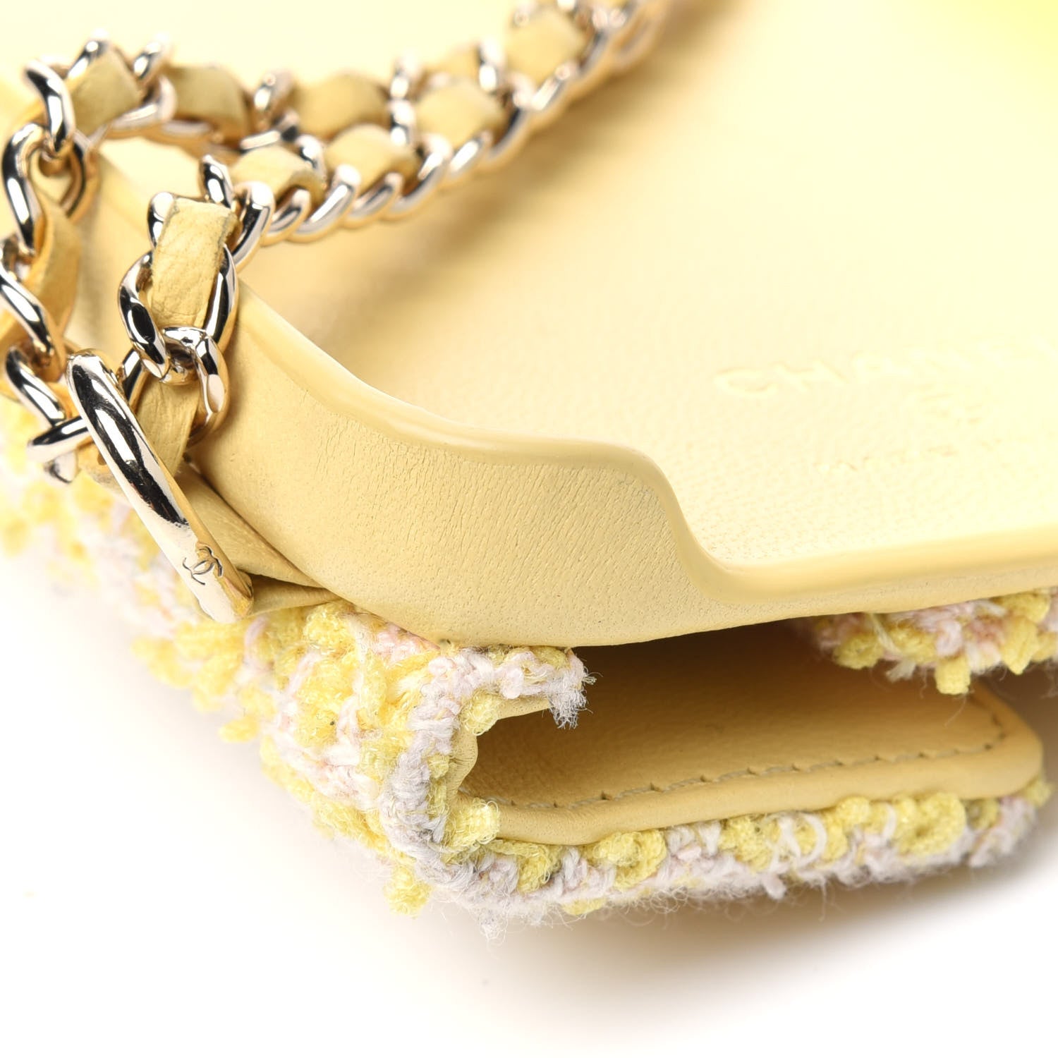 Chanel Tweed Quilted iPhone XII Pro Max Case With Chain Yellow