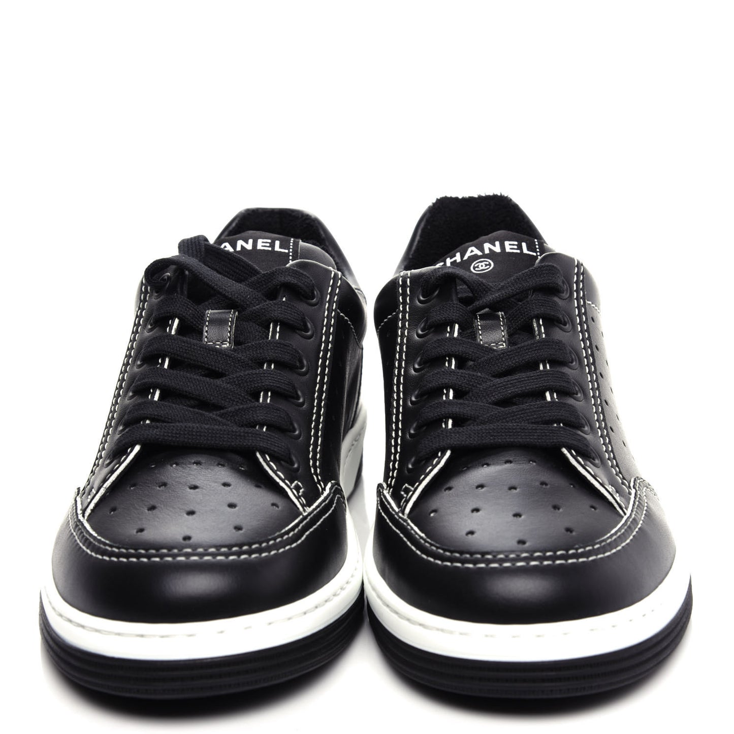 Calfskin Womens Logo Sneakers 37 Black White