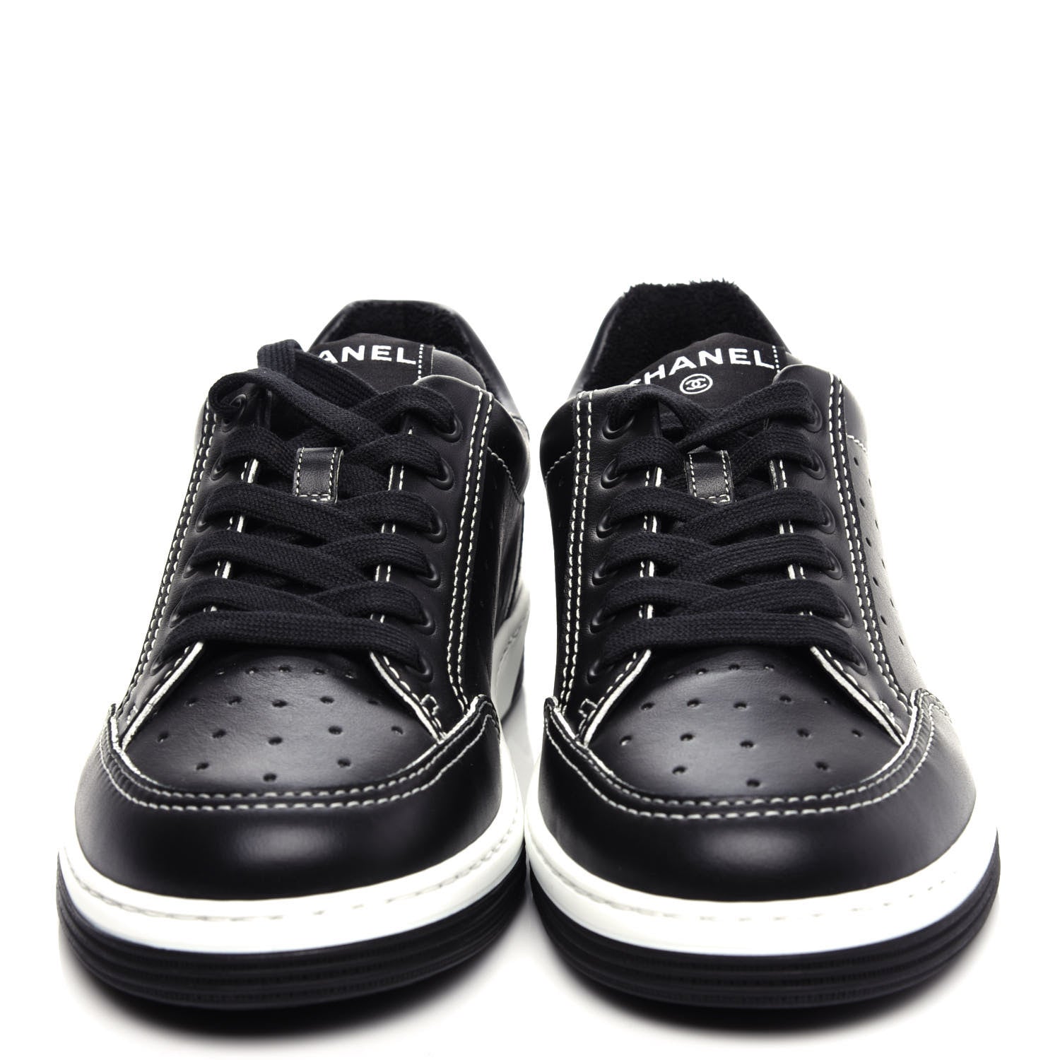 Chanel Calfskin Womens Logo Sneakers 37 Black White 5 of 11