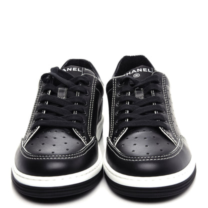 Chanel Calfskin Womens Logo Sneakers 37 Black White 5 of 11