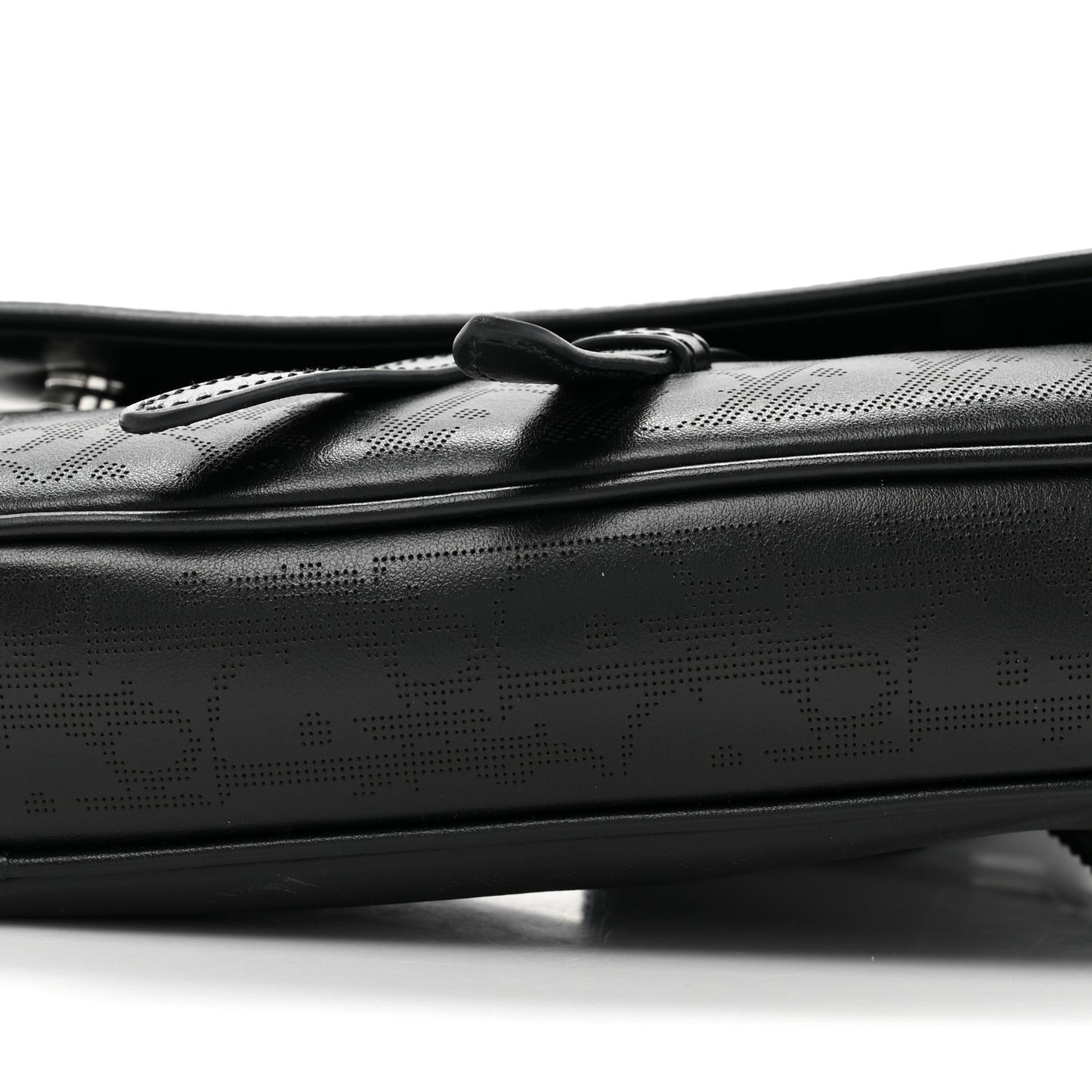 Calfskin Perforated Oblique Galaxy Mens Saddle Bag Black