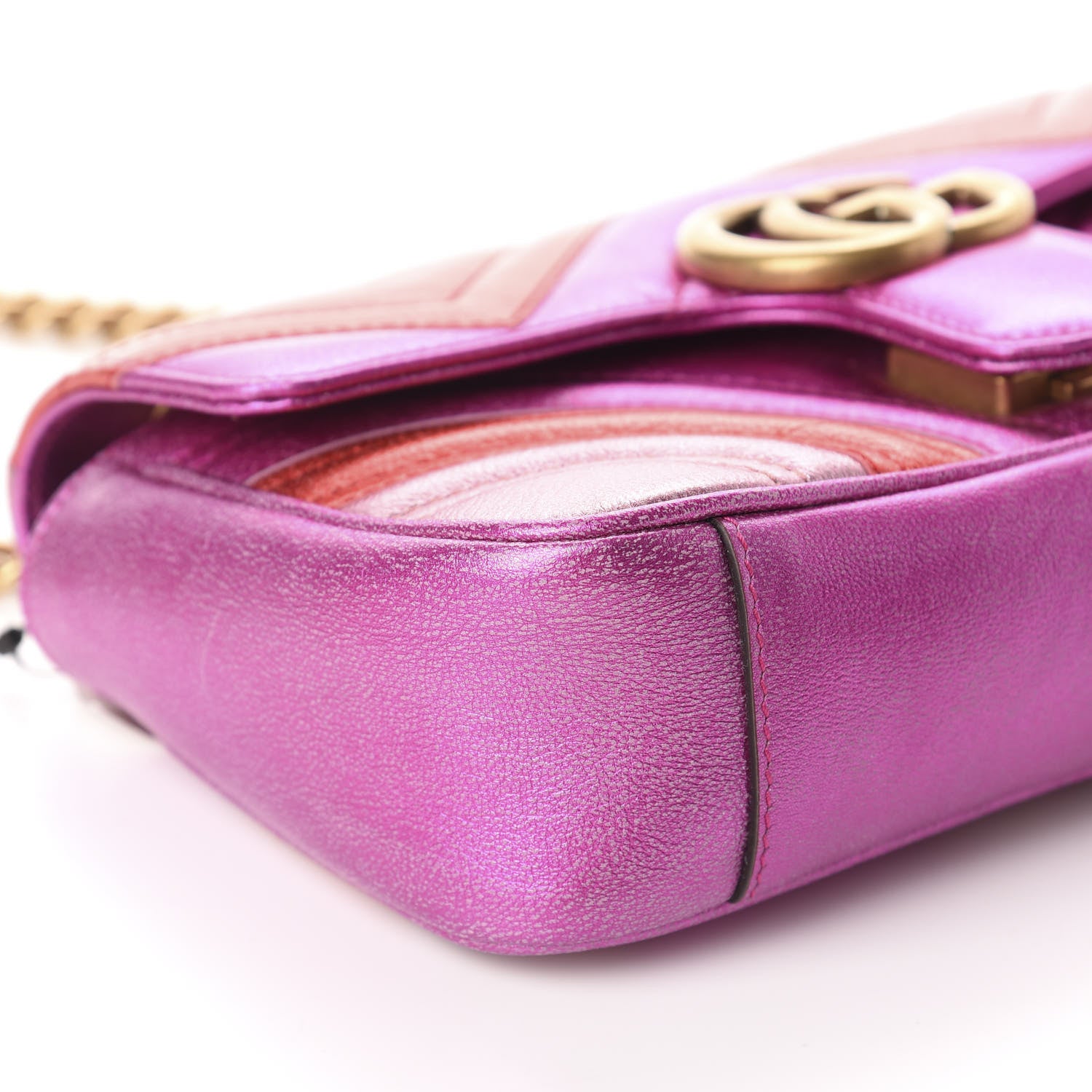 Gucci Metallic Calfskin Matelasse Mini GG Marmont Shoulder Bag Fuchsia 6 of 10