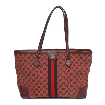 Gucci Monogram Textured Dollar Calfskin Web Medium Ophidia Shopping Tote Sahara Rubino Chardonnay 1 of 10