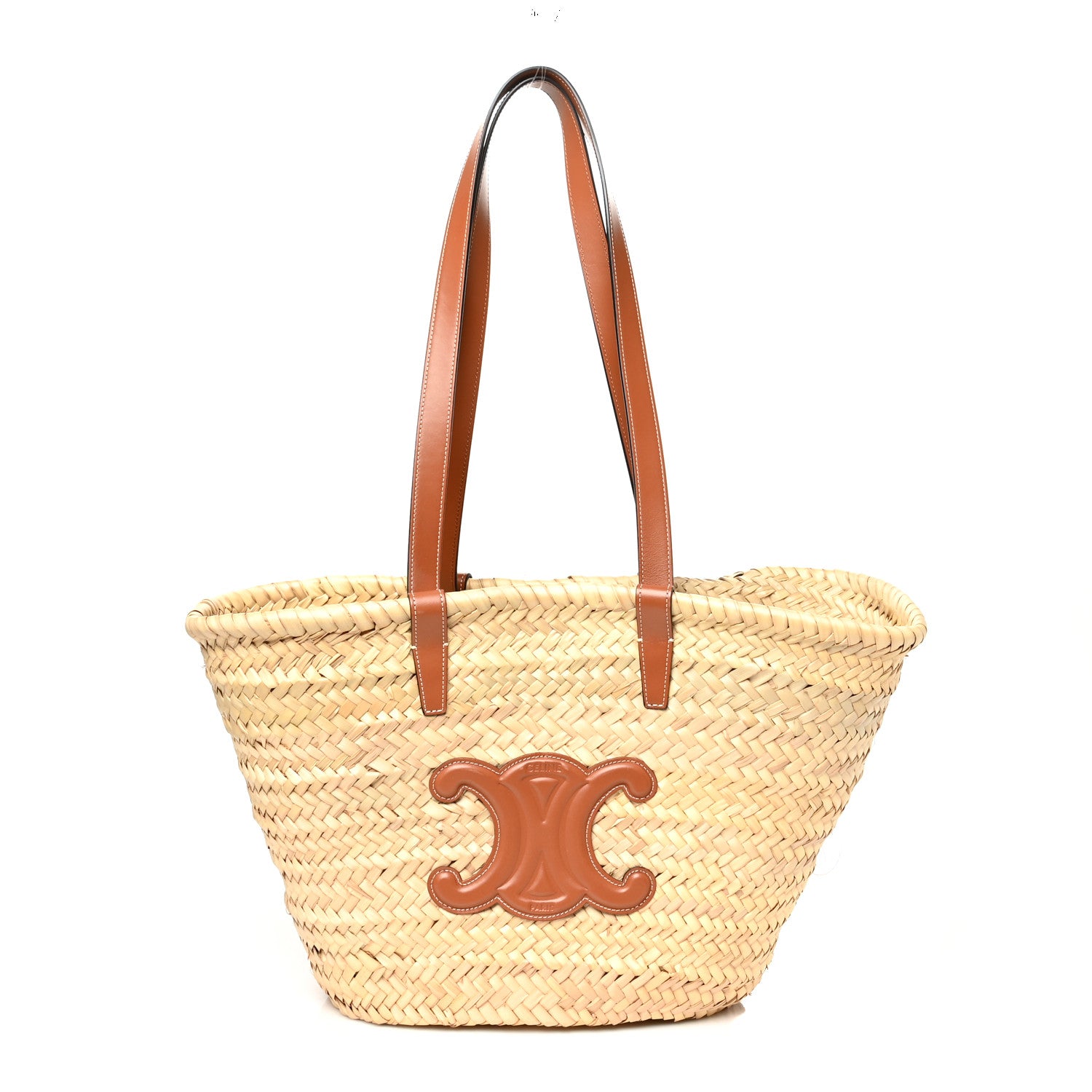Celine Raffia Calfskin Triomphe Medium Panier Tan 1 of 9