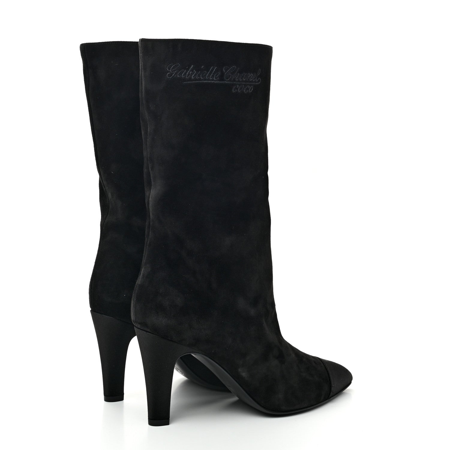 Chanel Suede Calfskin Satin Gabrielle Cap Toe Short Boots 38 Black 4 of 9