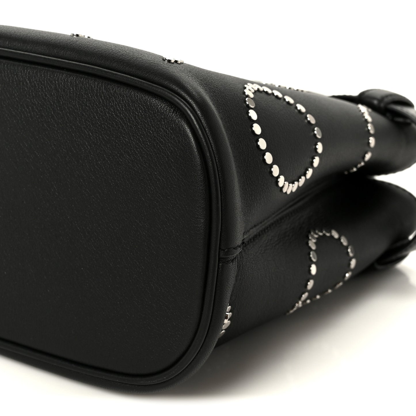 Soft Grain Calfskin Studded Large Buckle Bag With Belt Black