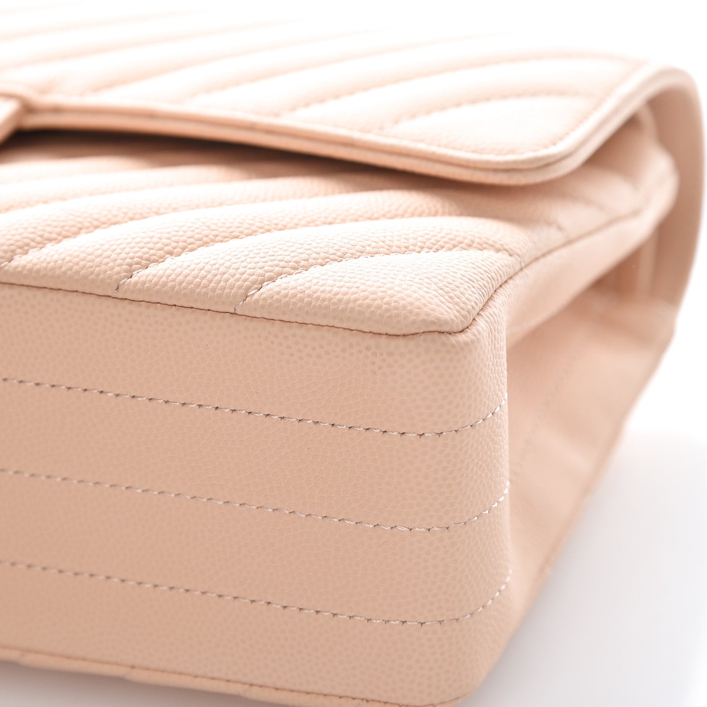 Caviar Chevron Quilted Medium Double Flap Beige