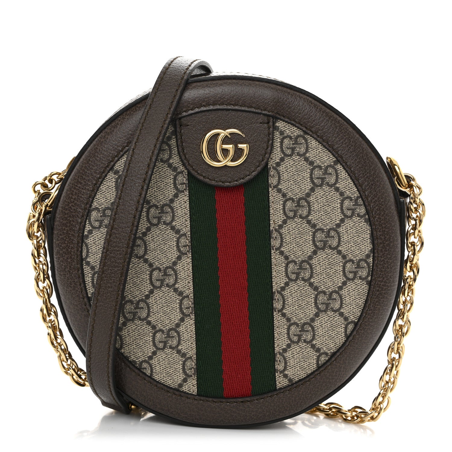 Gucci GG Supreme Monogram Web Mini Ophidia Round Shoulder Bag Brown 1 of 10