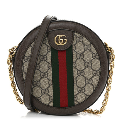 Gucci GG Supreme Monogram Web Mini Ophidia Round Shoulder Bag Brown 1 of 10