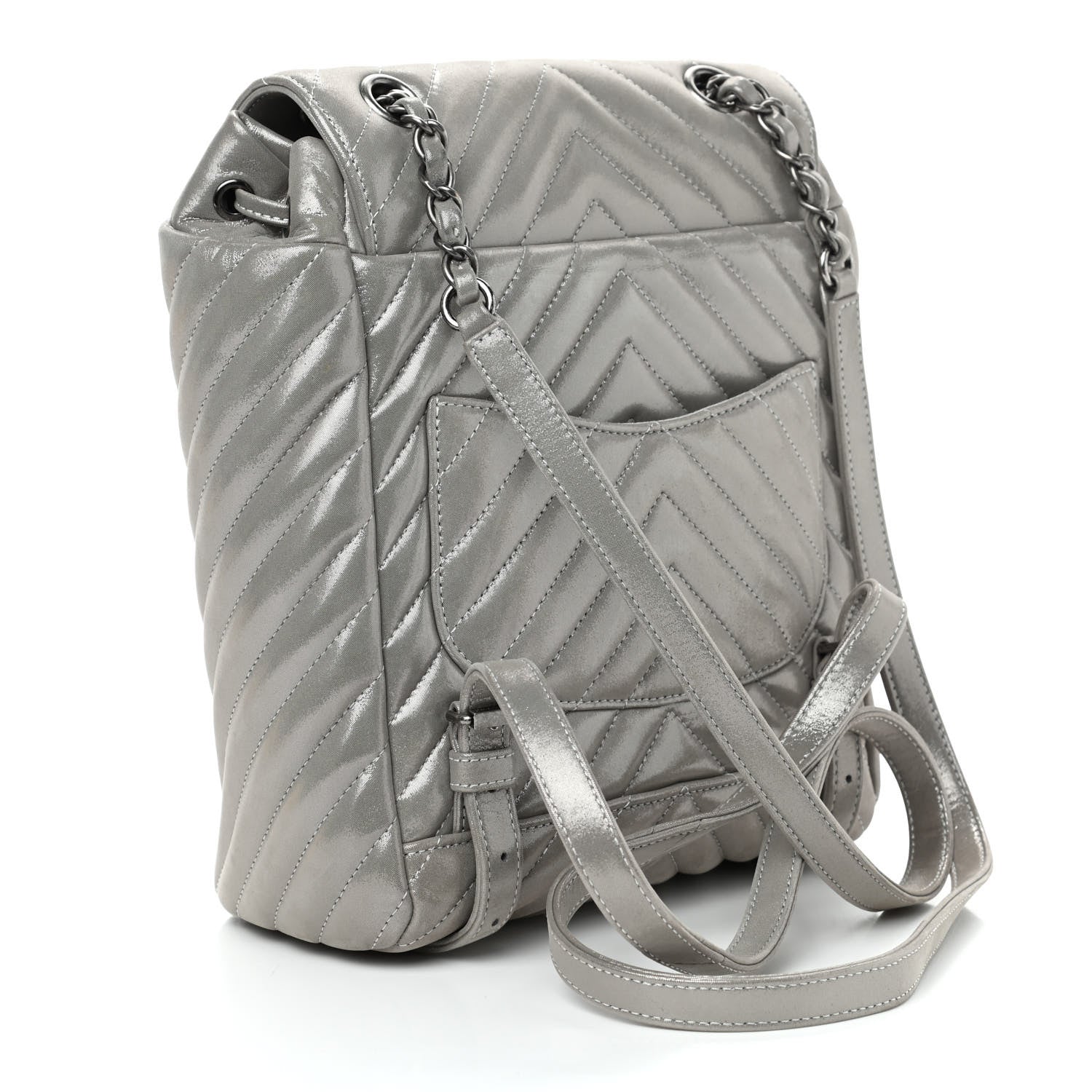 Chanel Metallic Iridescent Calfskin Chevron Quilted Small Urban Spirit Backpack Silver 2 of 8