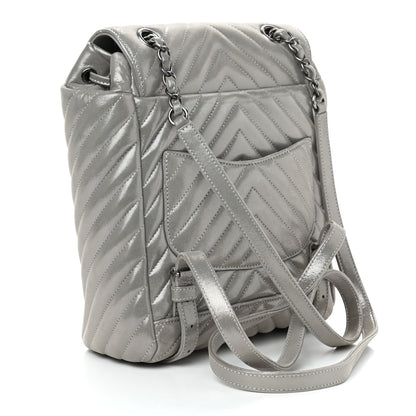 Chanel Metallic Iridescent Calfskin Chevron Quilted Small Urban Spirit Backpack Silver 2 of 8