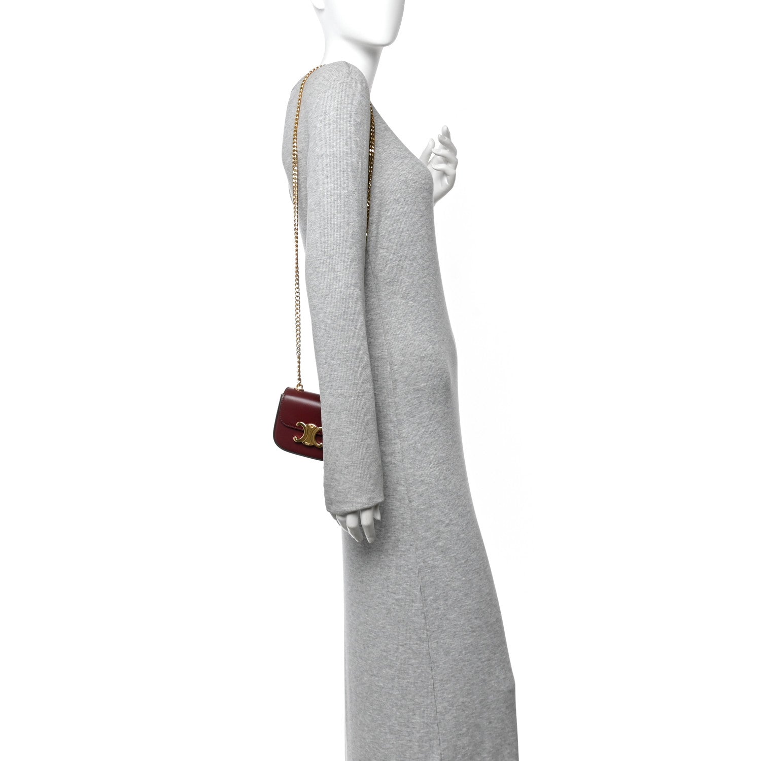 Celine Shiny Calfskin Mini Chain Claude Burgundy 2 of 11