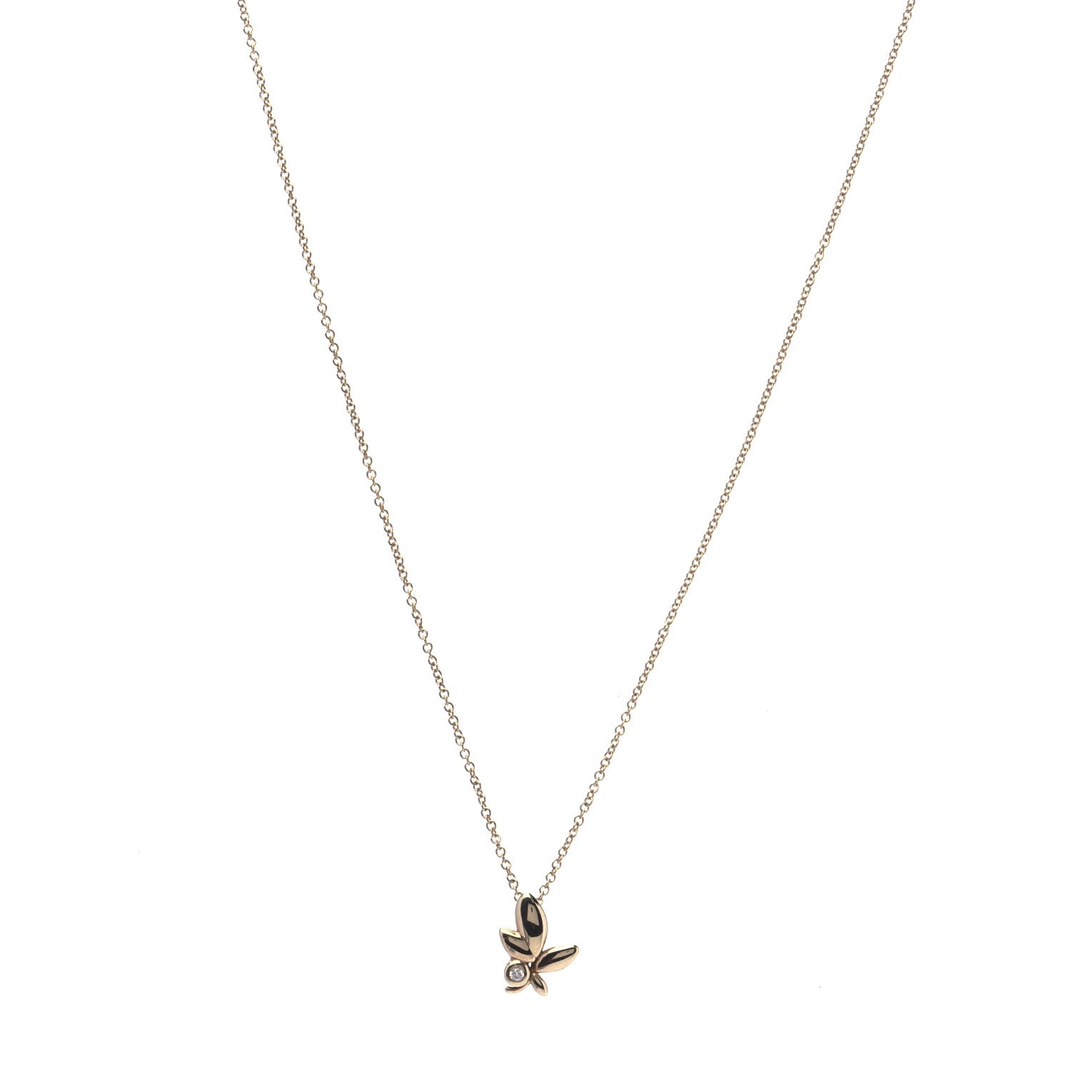 Tiffany 18K Yellow Gold Diamond Paloma Picasso Olive Leaf Pendant Necklace 1 of 6