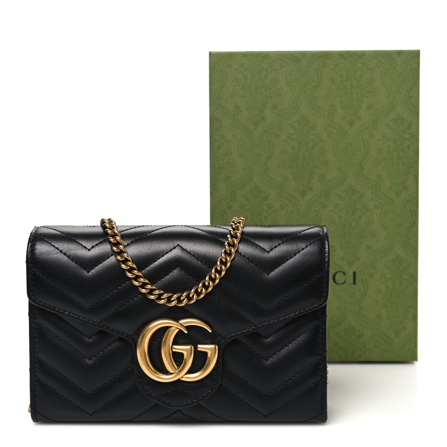 Gucci Calfskin Matelasse GG Marmont Chain Wallet Black 11 of 11