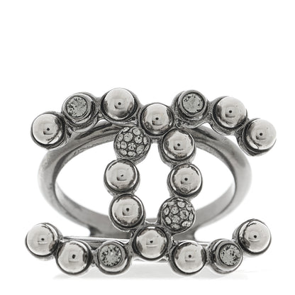 Chanel Ruthenium Crystal Pearl CC Ring 54 7 Silver 1 of 4