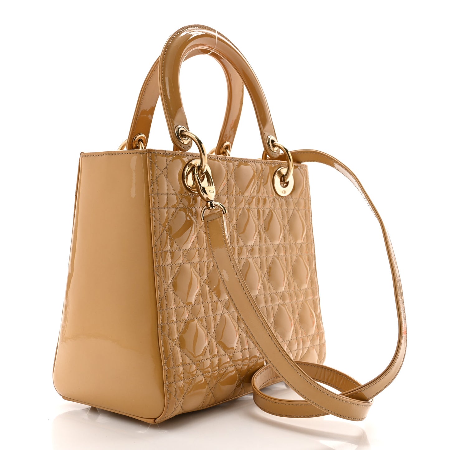 Patent Cannage Medium Lady Dior Beige