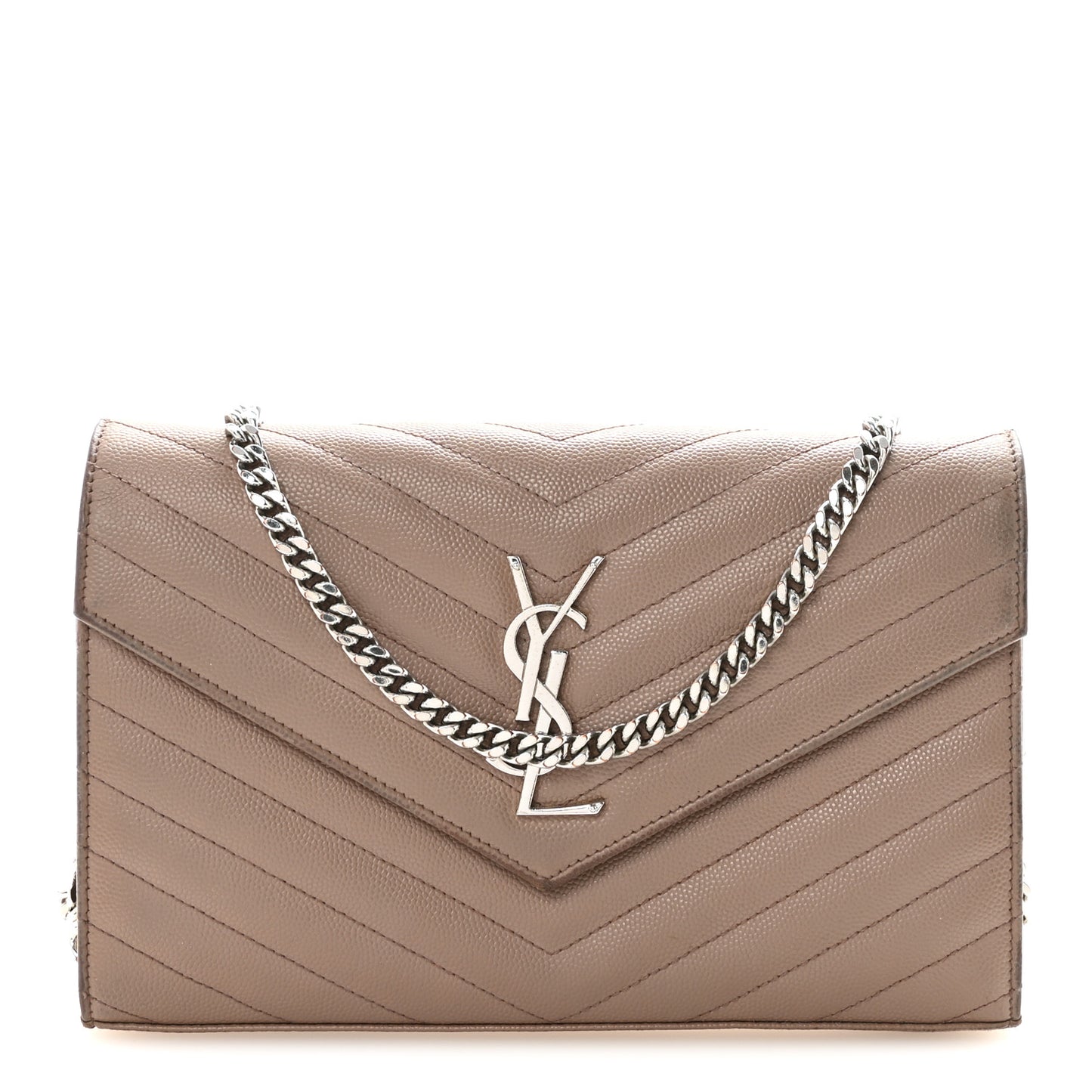 Grain De Poudre Matelasse Chevron Monogram Chain Wallet Taupe