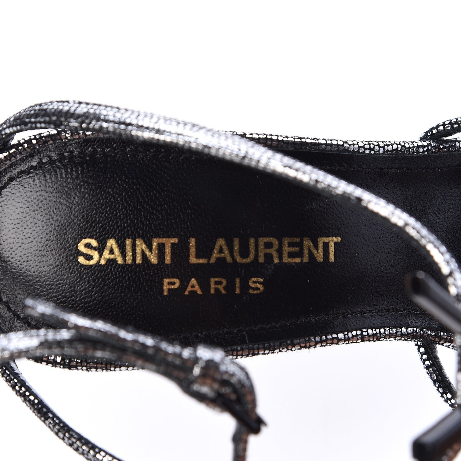Saint Laurent Calfskin Cassandra 110 Ankle Strap Sandals 35 Argento 7 of 8