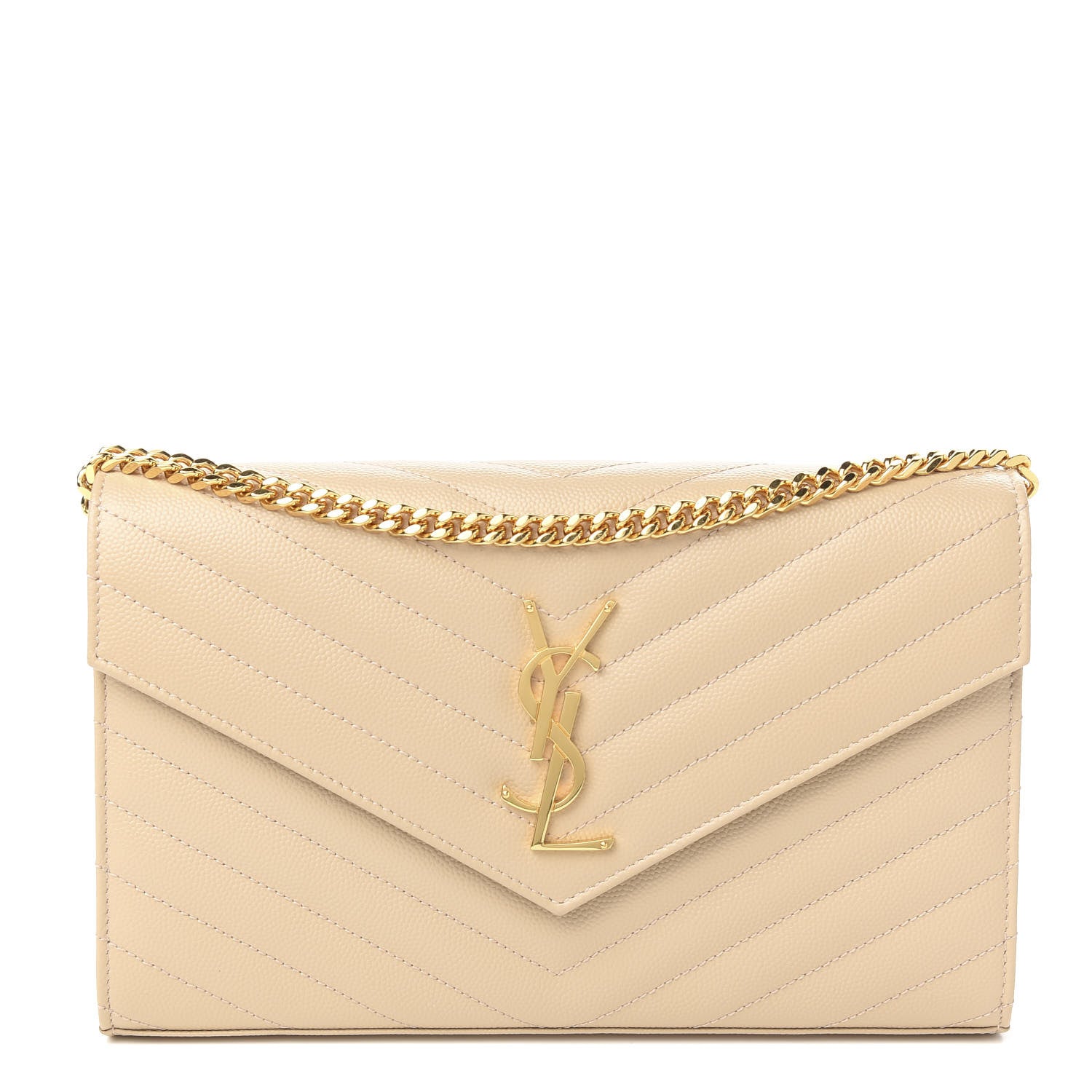 Saint Laurent Grain De Poudre Matelasse Chevron Monogram Chain Wallet Nude Powder 1 of 8