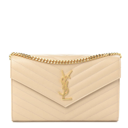 Saint Laurent Grain De Poudre Matelasse Chevron Monogram Chain Wallet Nude Powder 1 of 8