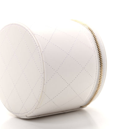Chanel Lambskin Quilted Round Small Vanity Case With Chain White Black 9 of 10