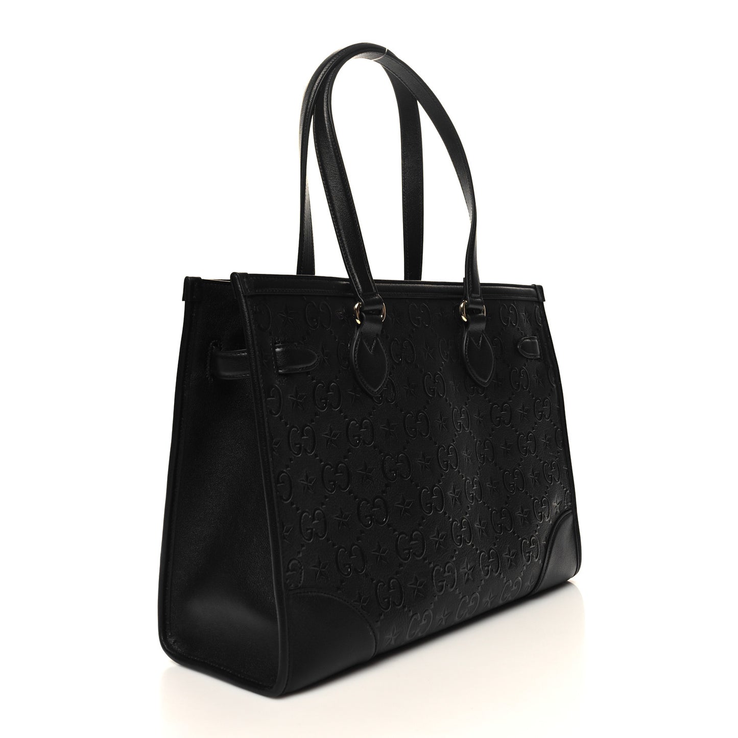 Wonka Grain Calfskin GG Monogram Star Embossed Medium GG Tote Black