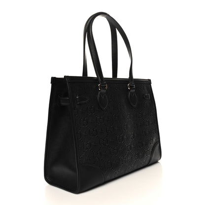 Gucci Wonka Grain Calfskin GG Monogram Star Embossed Medium GG Tote Black 3 of 10