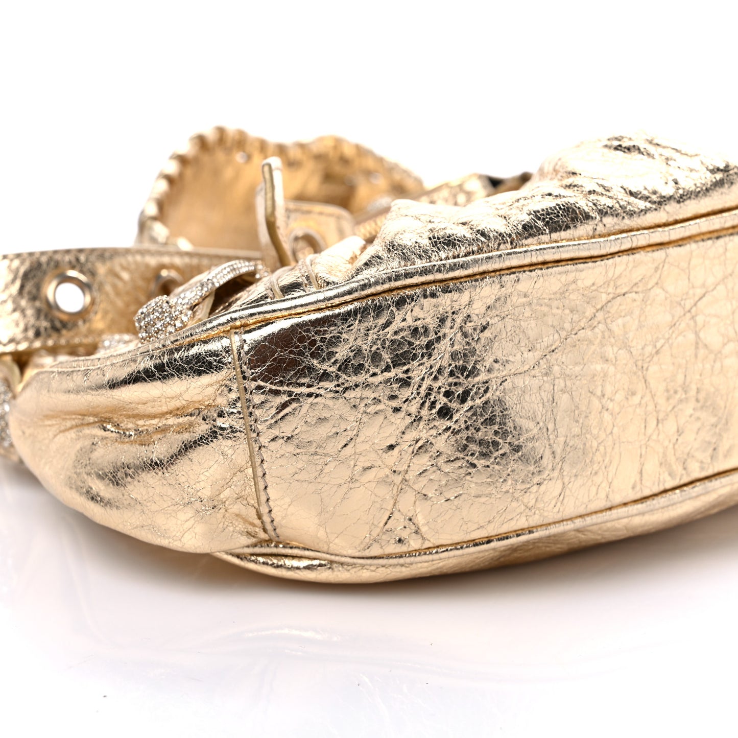 Metallic Agneau Arena Crystal Le Cagole Shoulder Bag XS Light Gold