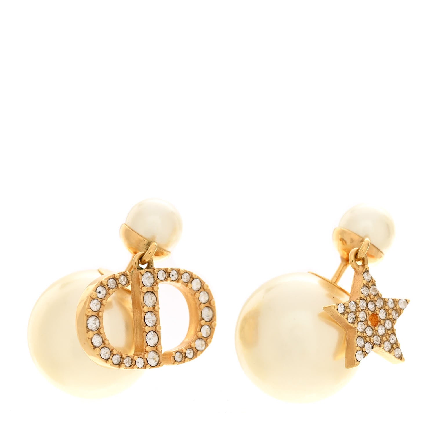 Christian Dior Pearl Crystal Mise En Dior Logo Tribal Earrings Gold 1 of 5