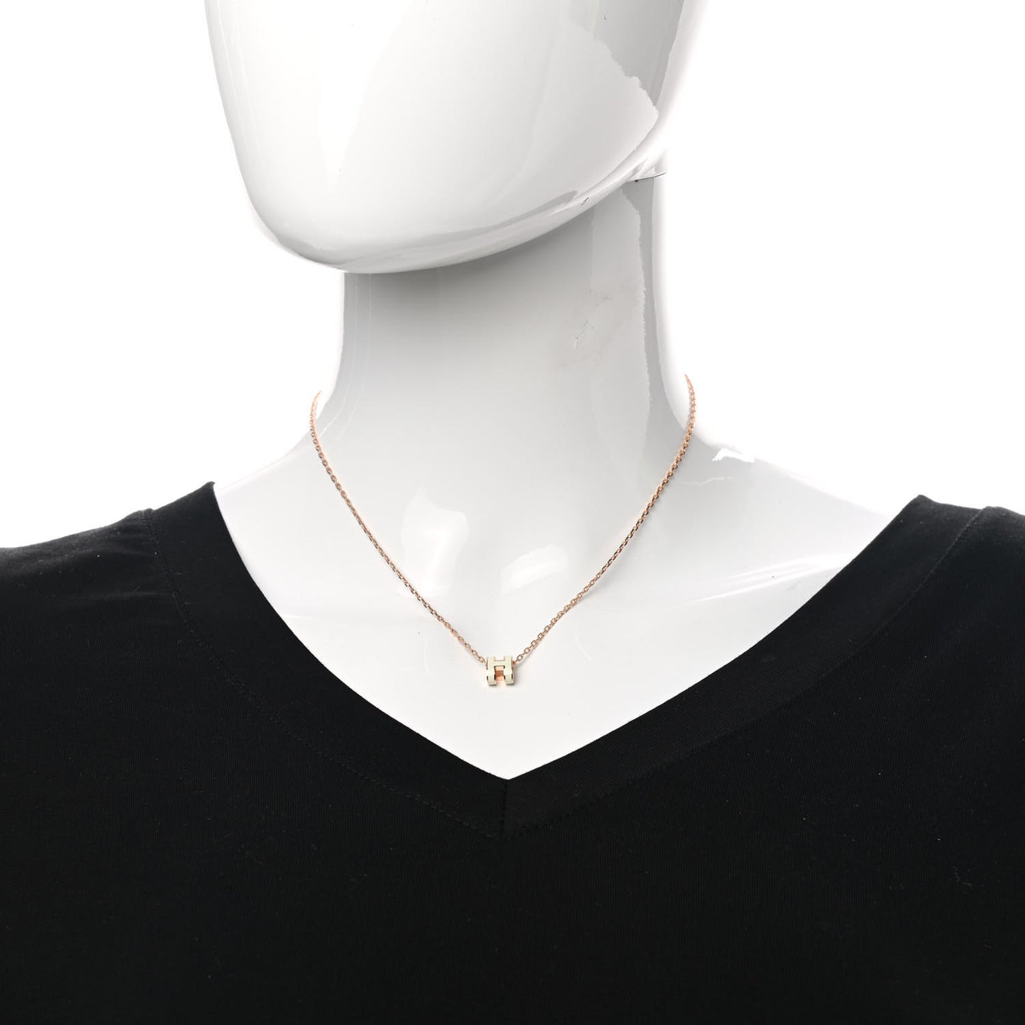 Lacquered Rose Gold Mini Pop H Pendant Necklace White