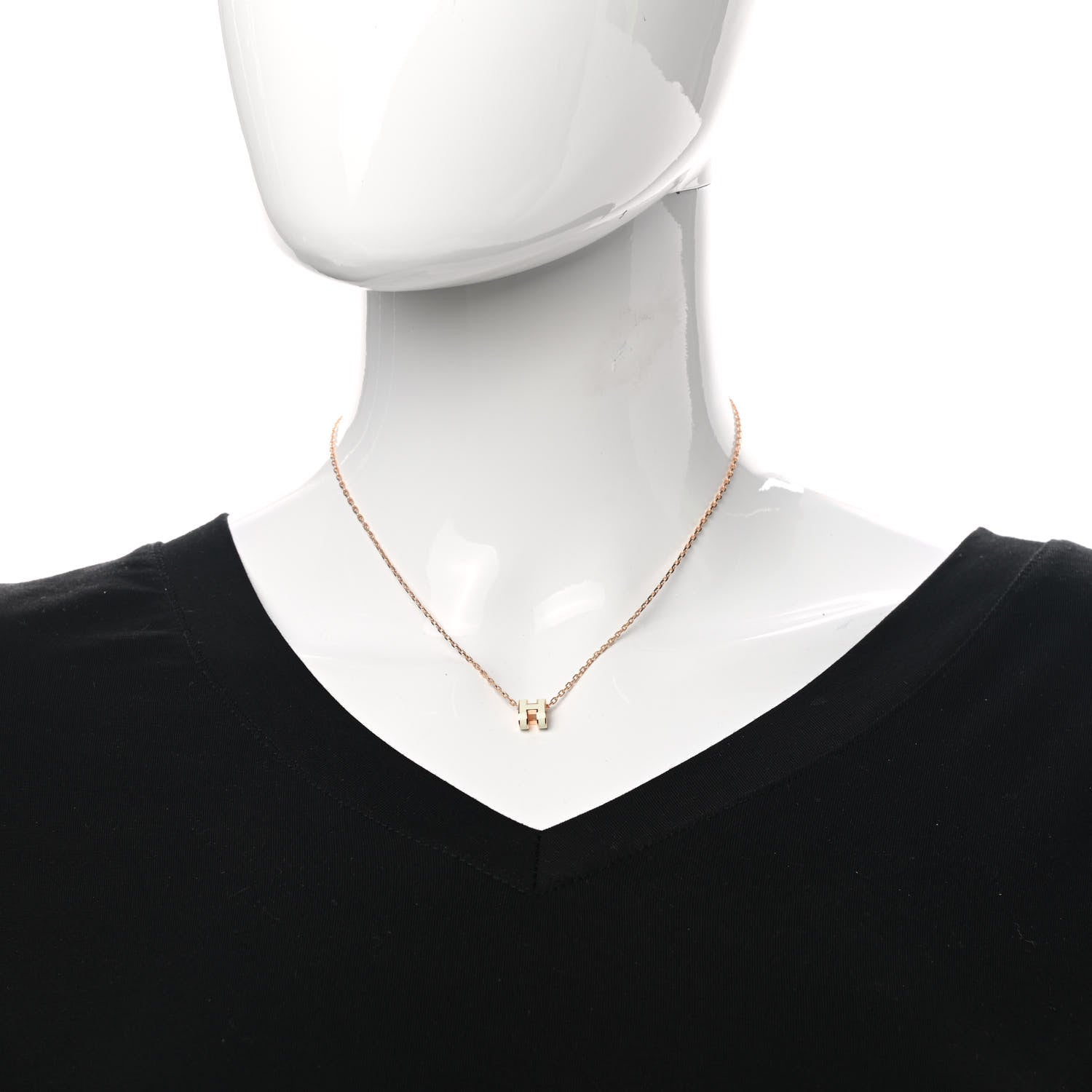 Hermes Lacquered Rose Gold Mini Pop H Pendant Necklace White 2 of 6