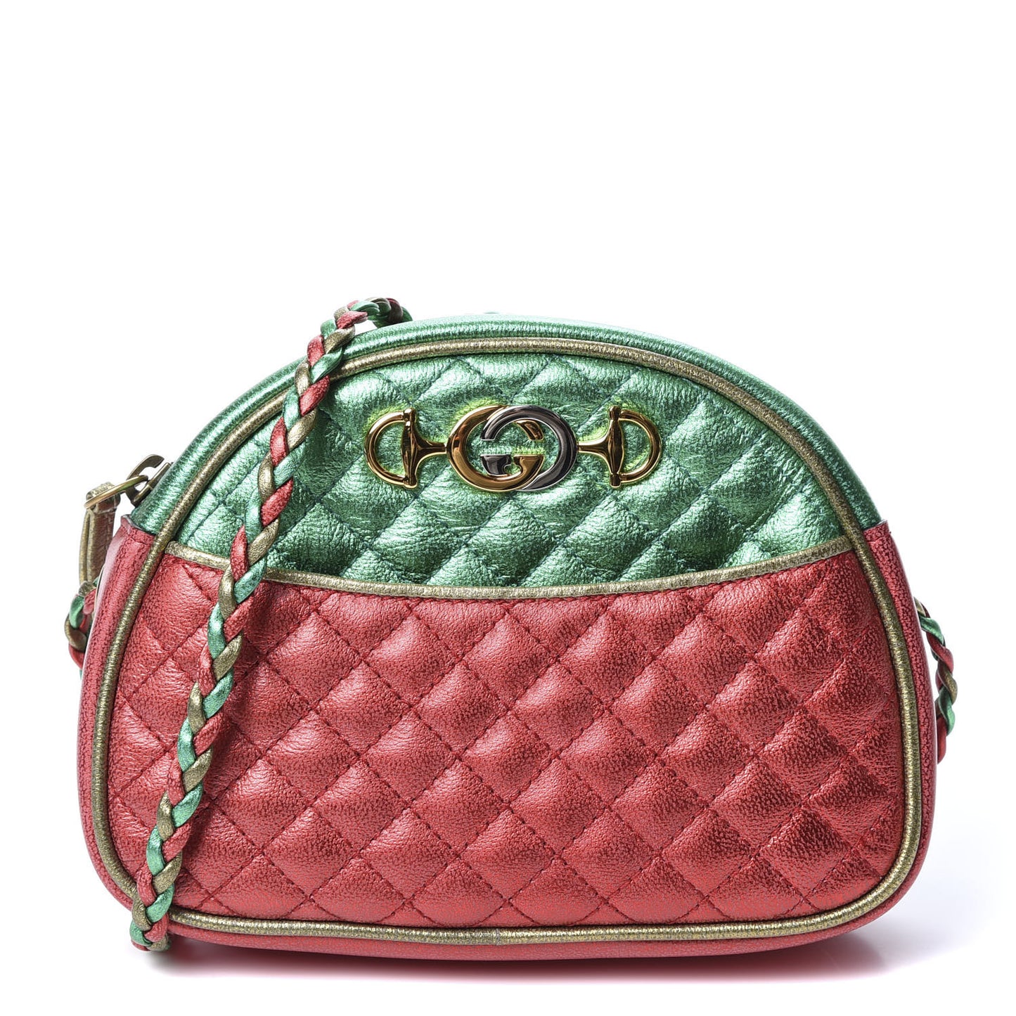 Laminated Nappa Trapuntata Mini Zumi Dome Shoulder Bag Rosso Jasmine Green Rame