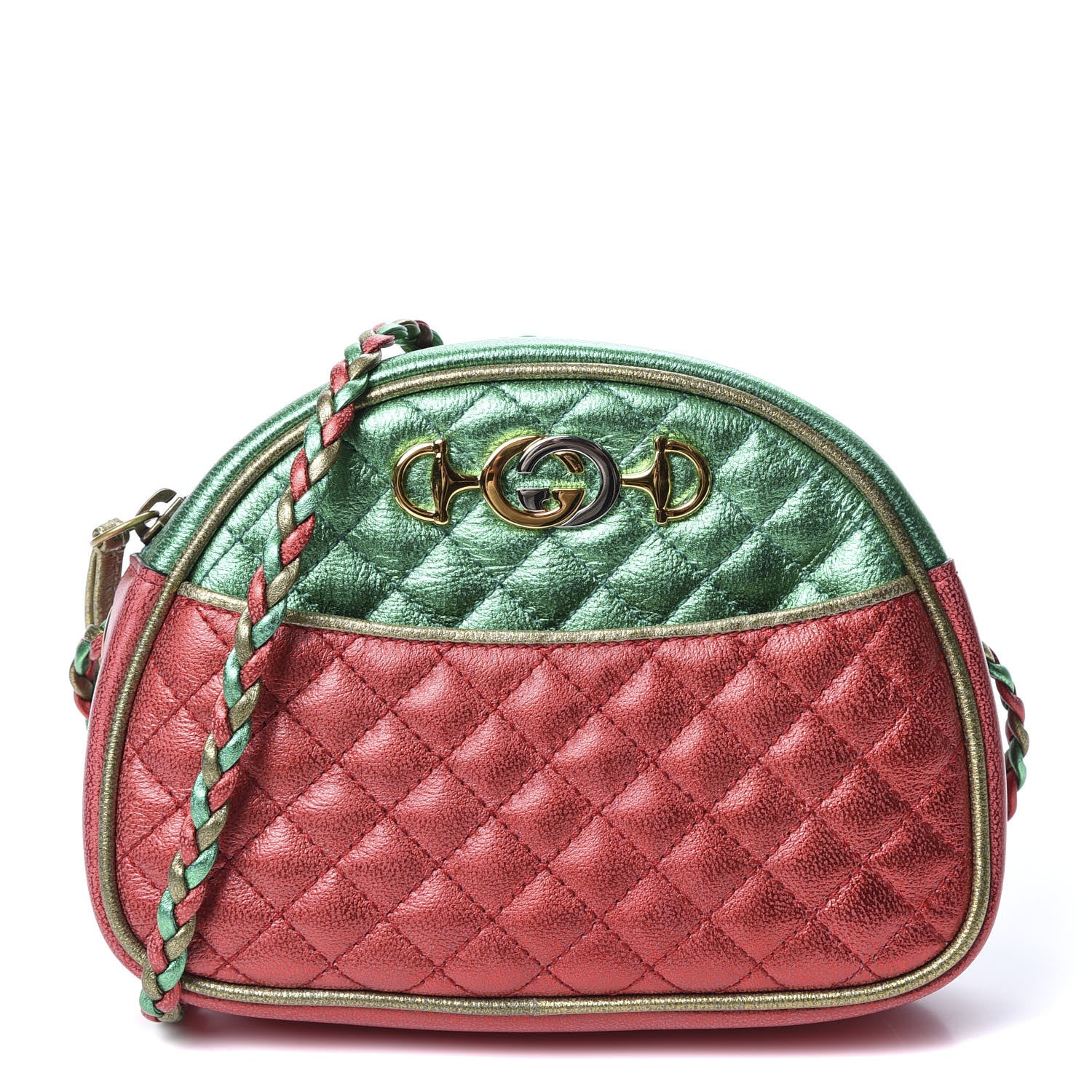 Gucci Laminated Nappa Trapuntata Mini Zumi Dome Shoulder Bag Rosso Jasmine Green Rame 1 of 9