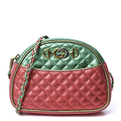 Gucci Laminated Nappa Trapuntata Mini Zumi Dome Shoulder Bag Rosso Jasmine Green Rame 1 of 9