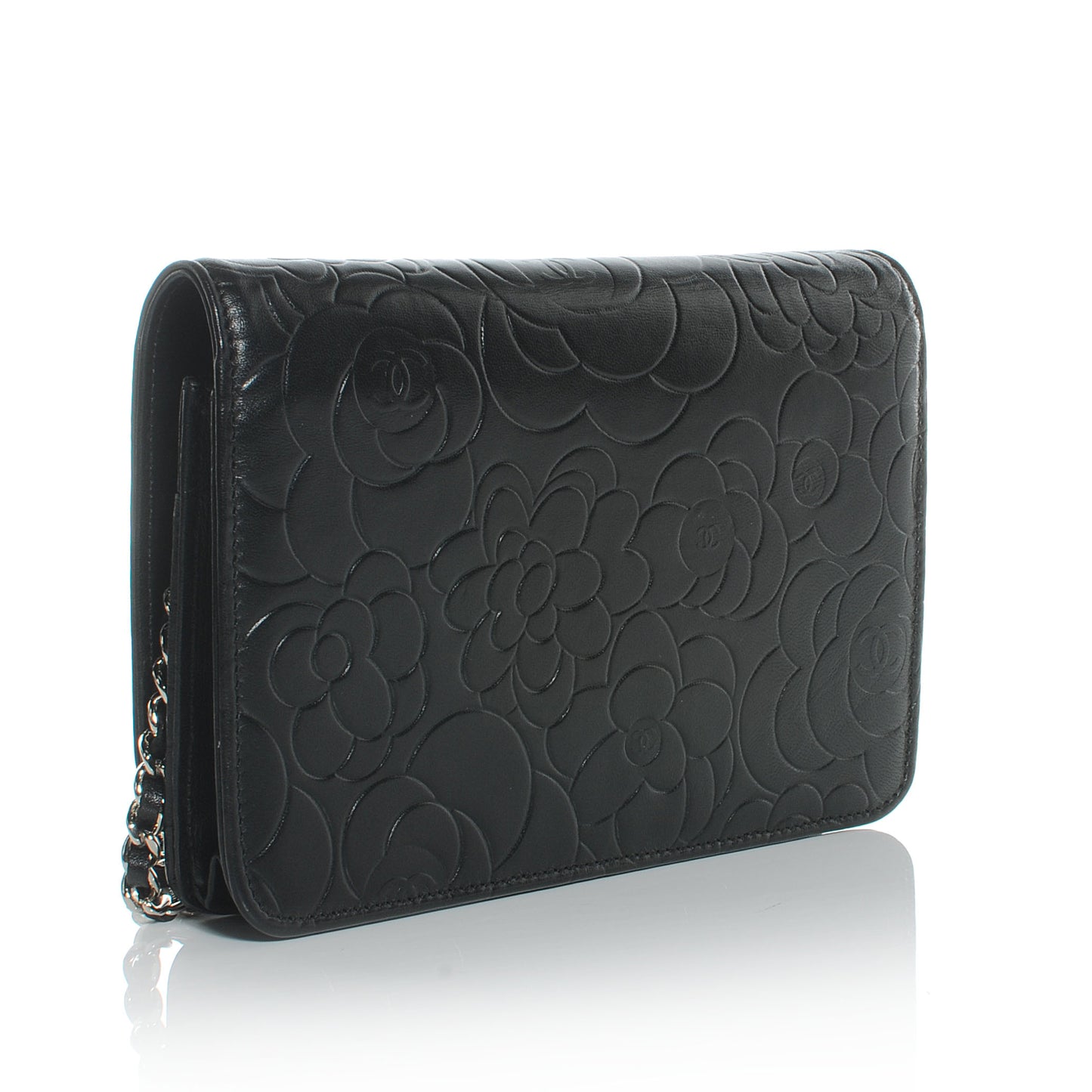 Lambskin Camelia Wallet on Chain Black