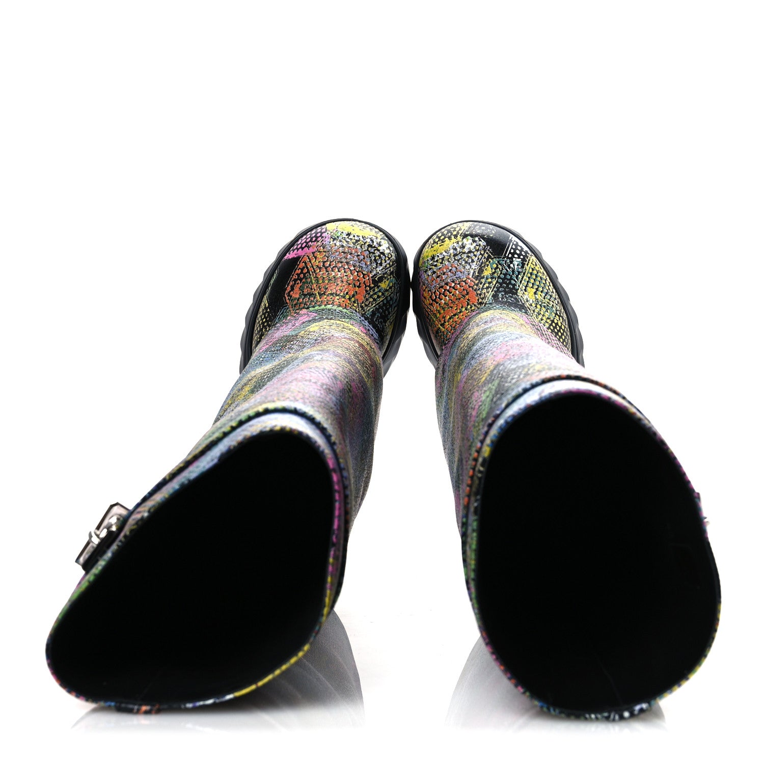 Givenchy Grained Calfskin Printed Shark Lock Biker Knee Boots 40 Black Multicolor 2 of 11