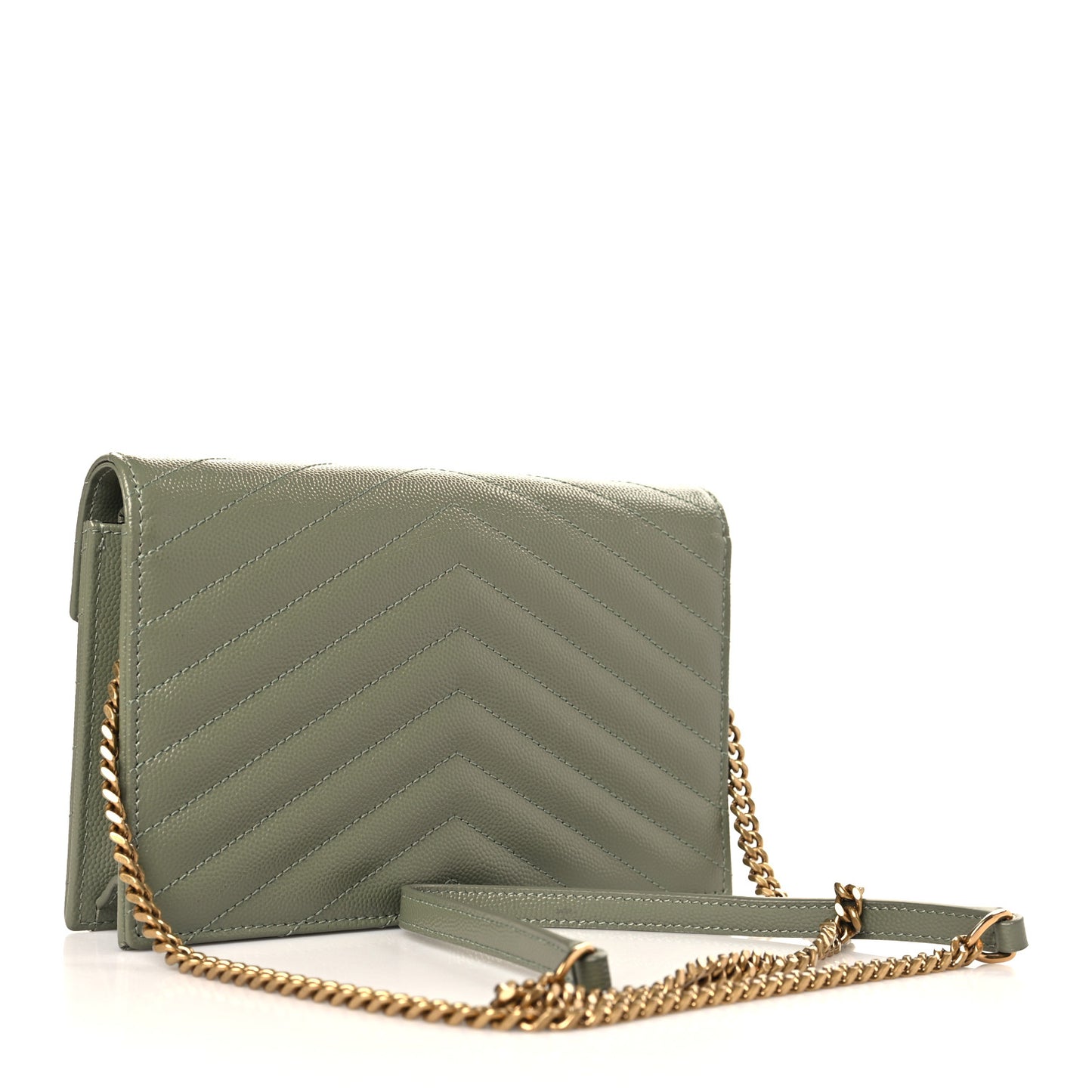 Grain De Poudre Matelasse Chevron Monogram Envelope Chain Wallet Pistache