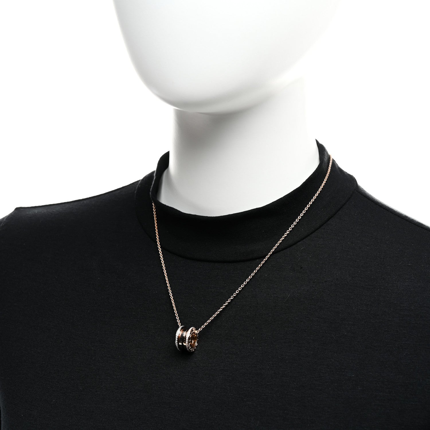 Bulgari 18K Rose White Gold Diamond B.Zero1 Pendant Necklace 2 of 6