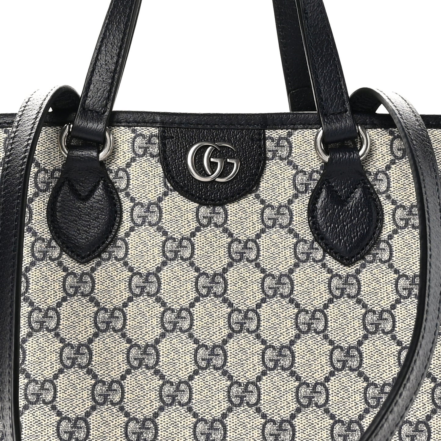 GG Supreme Monogram Textured Dollar Calfskin Small Ophidia Shoulder Tote Bag Beige Blue
