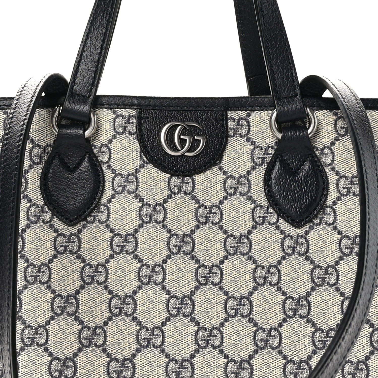 Gucci GG Supreme Monogram Textured Dollar Calfskin Small Ophidia Shoulder Tote Bag Beige Blue 7 of 9