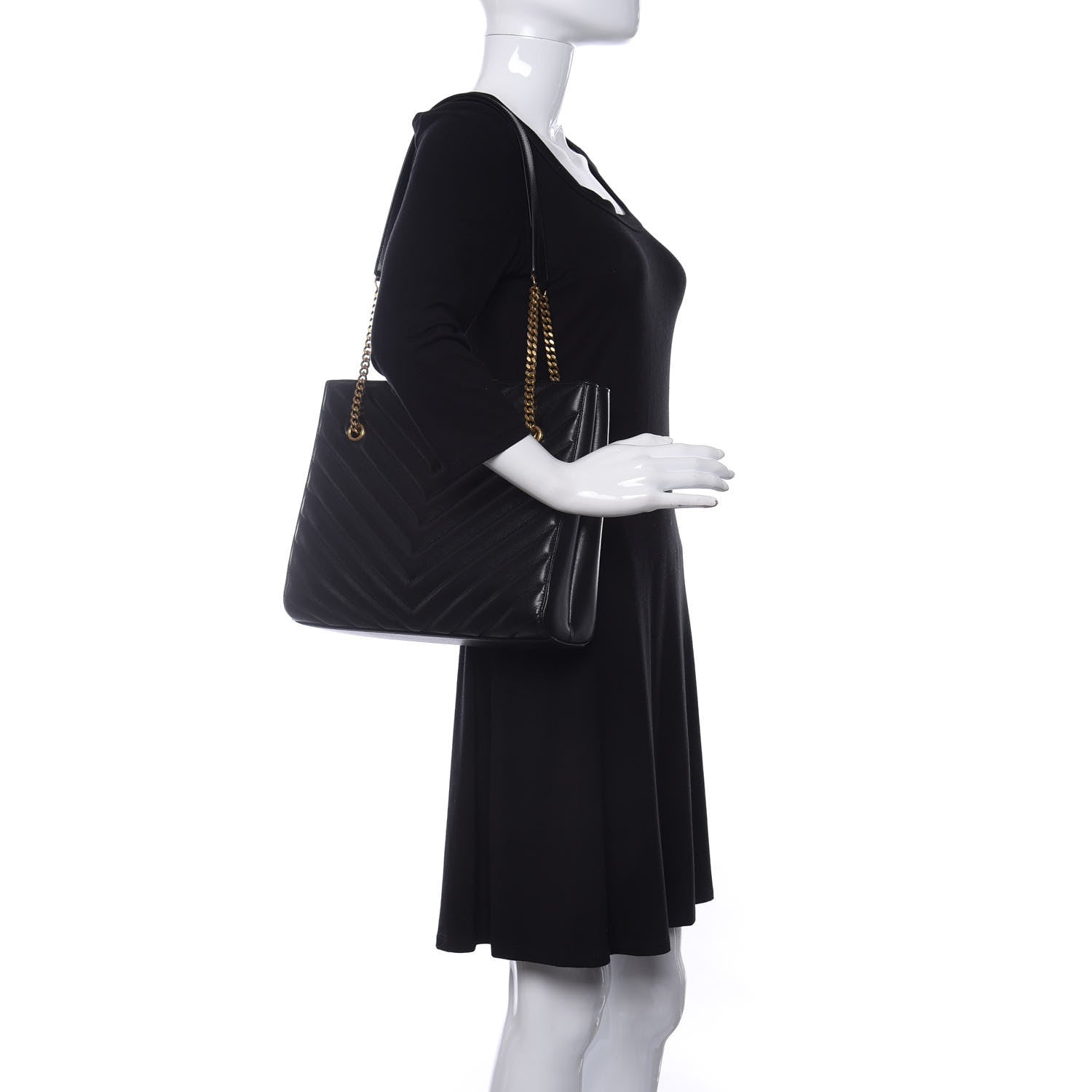 Saint Laurent Grain De Poudre Matelasse Chevron Medium Tribeca Shopping Bag Black 2 of 11