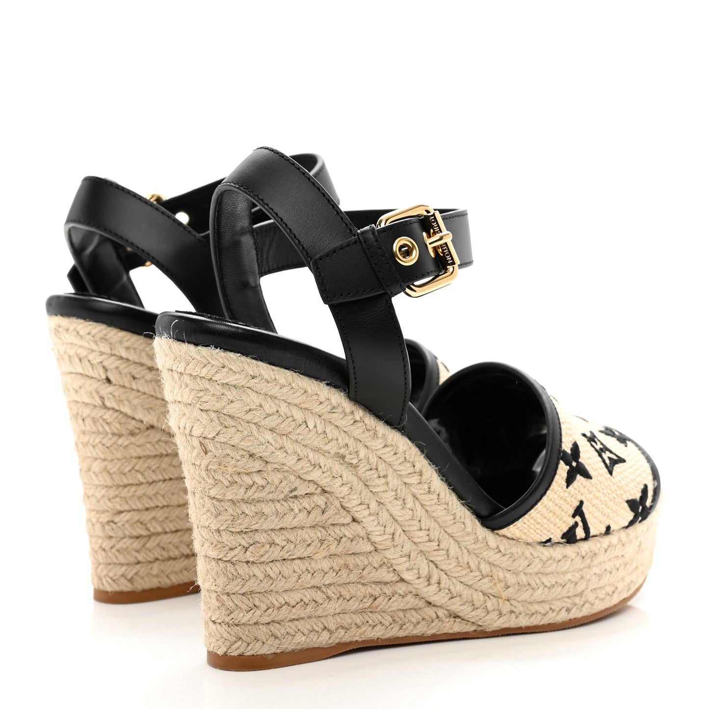 Cotton Monogram Embroidered Starboard Wedge Espadrilles 39 Black