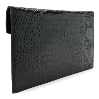Saint Laurent Calfskin Crocodile Embossed Uptown Monogram Pouch Mint 3 of 7