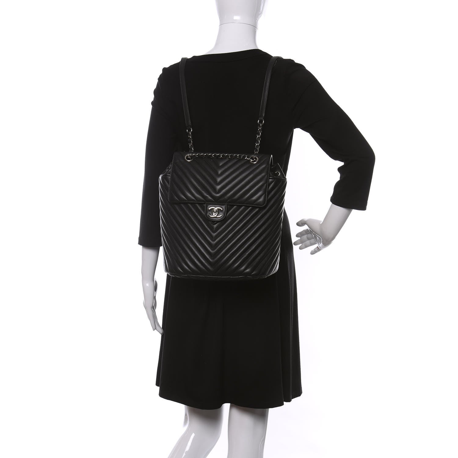 Chanel Calfskin Chevron Quilted Large Urban Spirit Backpack Black 2 of 9