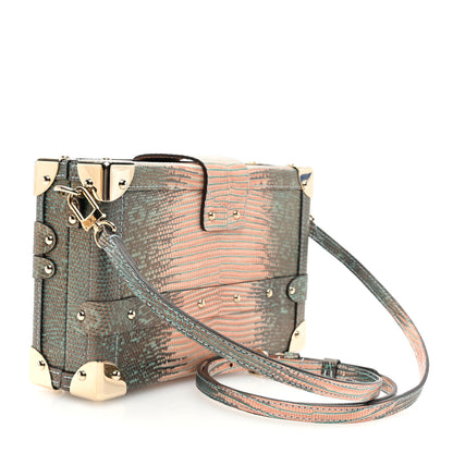 Louis Vuitton Metallic Lizard Petite Malle Green Pink 3 of 9