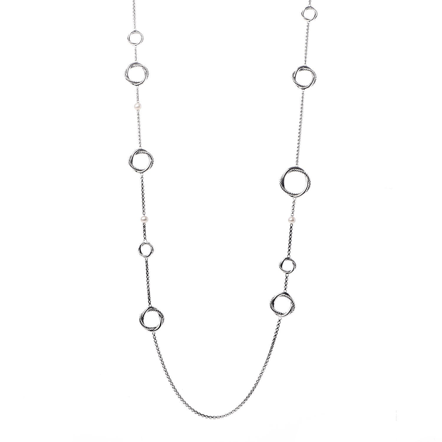 David Yurman Sterling Silver Pearl Infinity Station Chain Necklace 1 of 4