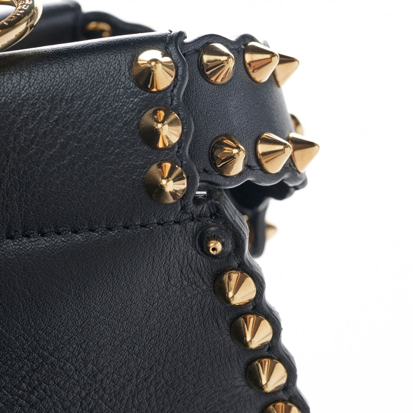 Vitello Seta Shiny Nappa Scalloped Studded Medium Peekaboo Iconic Satchel Black