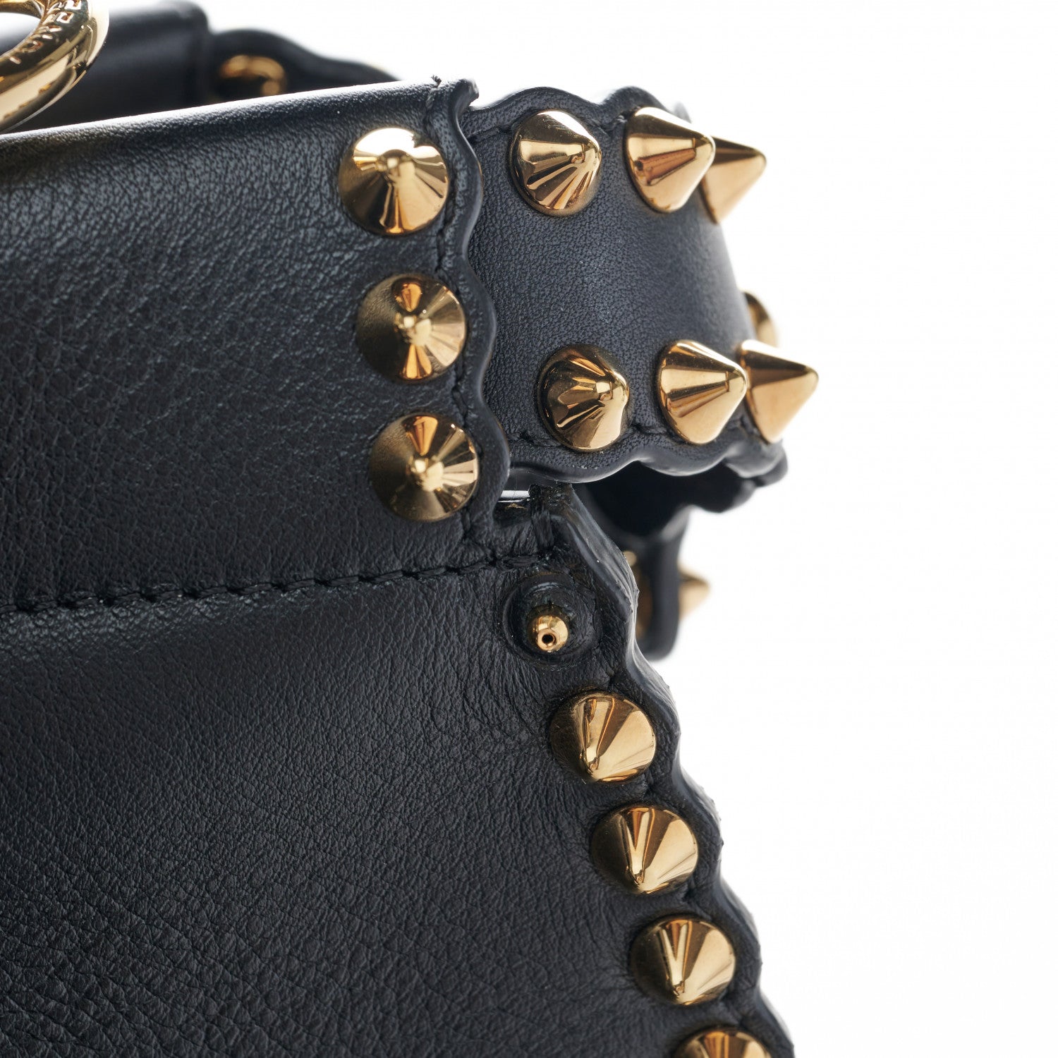 Fendi Vitello Seta Shiny Nappa Scalloped Studded Medium Peekaboo Iconic Satchel Black 13 of 15