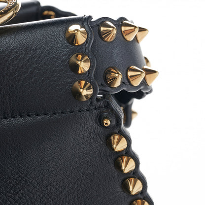 Fendi Vitello Seta Shiny Nappa Scalloped Studded Medium Peekaboo Iconic Satchel Black 13 of 15