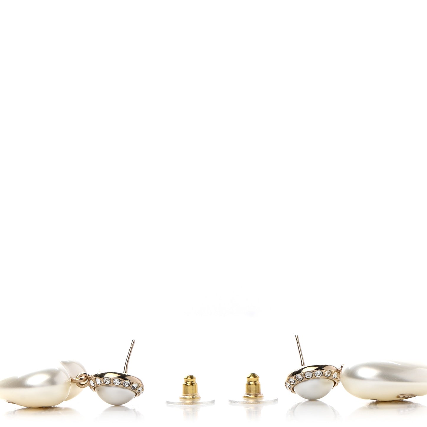 Pearl Crystal CC Heart Drop Earrings Gold